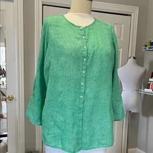Tahari Spring Green Linen Button-Down Women's Shirt